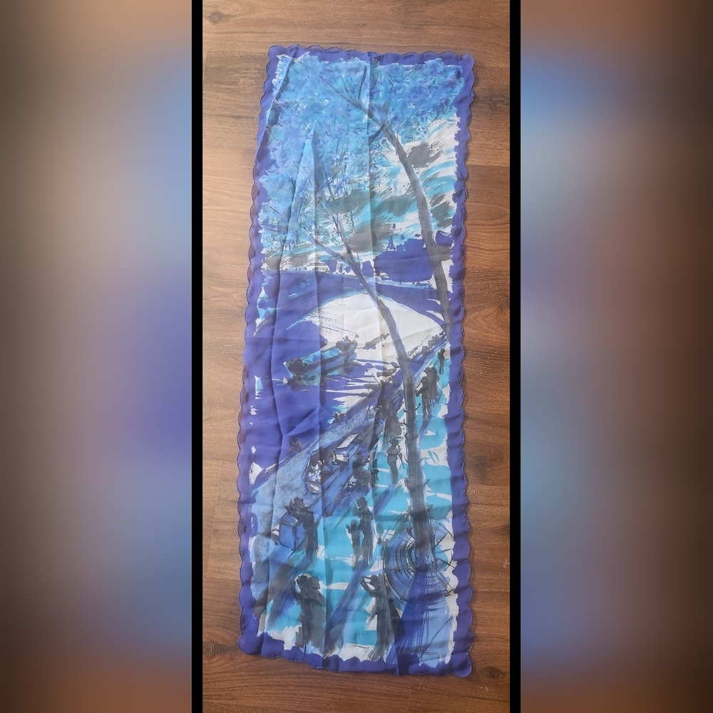 Artistic Blue and White Scarf